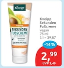 Sekunden Fußcreme von Kneipp für 2,99 € bei budni im Angebot Sekunden Fußcreme von Kneipp im aktuellen budni Prospekt