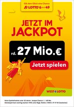 Westlotto Prospekt für Hürth mit 1 Seiten Westlotto Prospekt für Hürth: "Jetzt im Jackpot rd. 27 Mio. €", 1 Seiten, 24.09.2020 - 26.09.2020