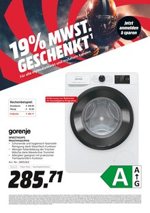 Waschmaschine im MediaMarkt Saturn Prospekt "19% MWST. GESCHENKT" mit 31 Seiten (Gütersloh)