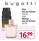 Man Eau de Toilette oder Woman Eau de Parfum von Bugatti im aktuellen Rossmann Prospekt