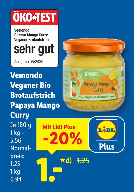 Veganer Bio Brotaufstrich Papaya Mango Curry