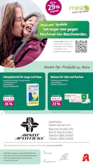 Nasenspray im aktuellen mea - meine apotheke Prospekt (Saarbrücken) Nasenspray im mea - meine apotheke Prospekt "Unsere März-Angebote" mit 4 Seiten (Saarbrücken)