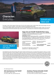 Aktueller Volkswagen Werkstatt & Auto Prospekt für Langenwolschendorf: Character. Everyday. mit 1} Seite, 11.05.2024 - 24.05.2024