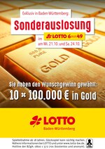 LOTTO Baden-Württemberg Prospekt für Stuttgart mit 1 Seiten LOTTO Baden-Württemberg Prospekt für Stuttgart: "Sonderauslosung", 1 Seiten, 20.10.2020 - 24.10.2020