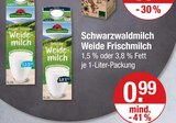 Fett im V-Markt Prospekt Weide Frischmilch 1,5 % Fett von Schwarzwaldmilch im aktuellen V-Markt Prospekt für 0,99 €