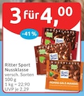 Nussklasse von Ritter Sport für 4,00 € bei budni im Angebot Nussklasse von Ritter Sport im aktuellen budni Prospekt