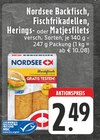 Backfisch, Fischfrikadellen, Herings- oder Matjesfilets Angebote von Nordsee bei E center Solingen für 2,49 €