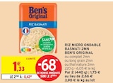 Riz micro ondable basmati 2mn - Ben's Original en promo chez Intermarché Caen à 0,42 €