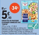 Crevettes du Pacifique Classiques Surgelées ASC - Costa en promo chez E.Leclerc Avignon à 5,93 €