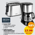 Toaster PURE oder Kaffeemaschine FRESH-AROMA PURE Angebote von Beem bei Penny-Markt Schwäbisch Gmünd für 17,99 €