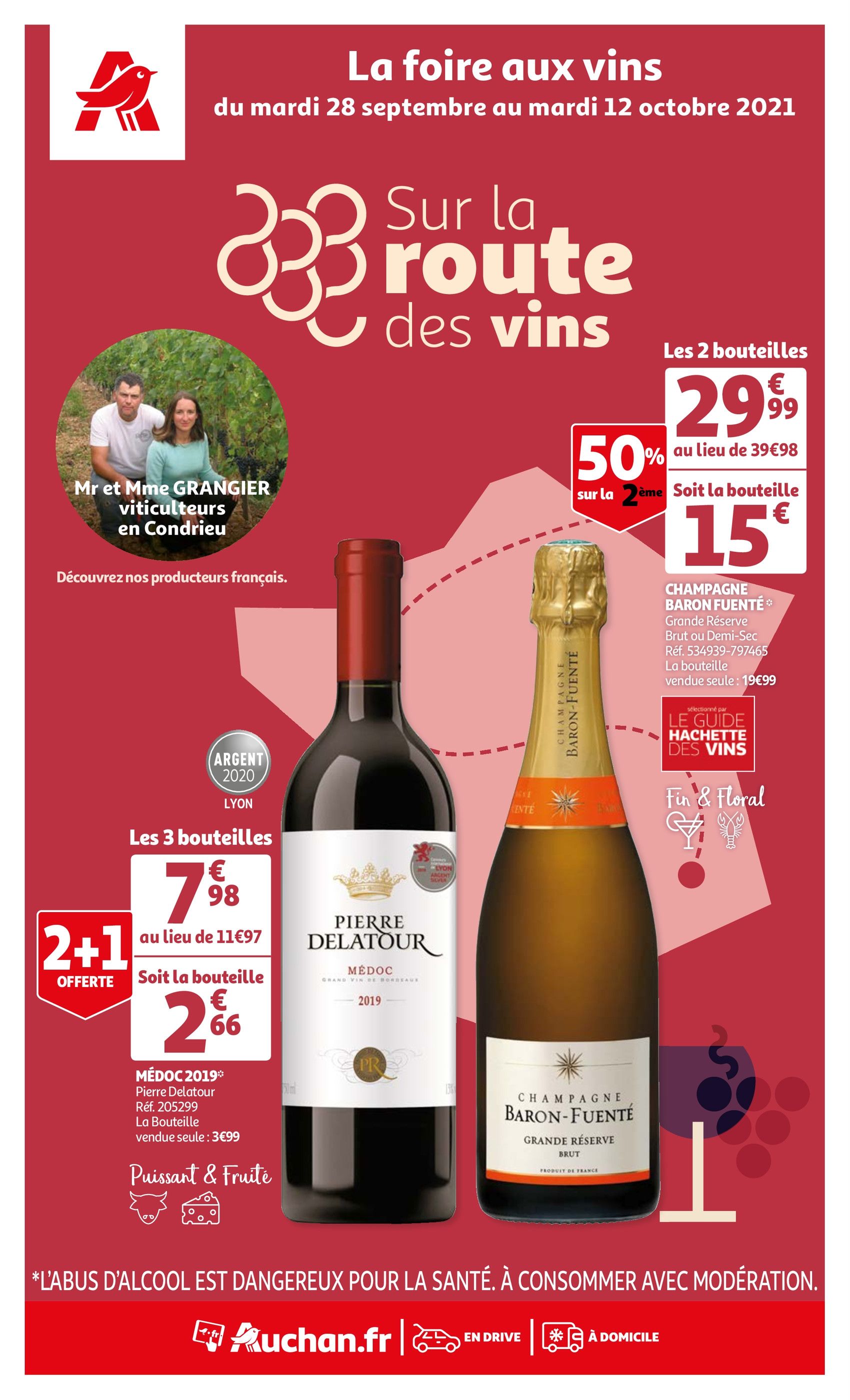 Catalogue Auchan à Lens, avec 72 pages Prospectus Auchan à Lens, "Sur la route des vins", 72 pages, 28/09/2021 - 12/10/2021