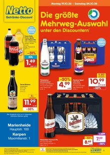 Coca Cola im Netto Marken-Discount Prospekt "DER ORT, AN DEM DU IMMER AUSGEZEICHNETE PREISE FINDEST." mit 2 Seiten (Gummersbach)