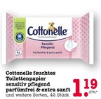 Feuchtes Toilettenpapier Sensitiv Pflegend Angebote von Cottonelle bei E center Karlsruhe für 1,19 €