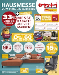 Opti-Wohnwelt Prospekt „Hausmesse“ für Breitungen, Werra und Umgebung mit 4 Seiten Opti-Wohnwelt Prospekt für Breitungen, Werra und Umgebung: „Hausmesse“, 4 Seiten, 28.08.2025 - 06.09.2025