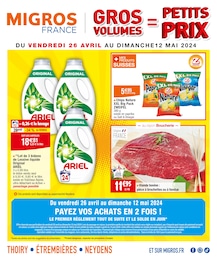 Prospectus Migros France, "GROS VOLUME = PETITS PRIX",  pages, 26/04/2024 - 12/05/2024