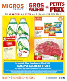 Prospectus Migros France à Anthy-sur-Léman, "GROS VOLUME = PETITS PRIX", 20 pages, 26/04/2024 - 12/05/2024