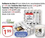 Duftkerze im Glas im Angebot bei GLOBUS in Hof Duftkerze im Glas Angebote von VILLAVERDE bei GLOBUS Hof für 1,99 €