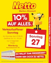 Netto Marken-Discount Nienburg Prospekt der aktuellen Woche, gültig von 27.09.2026 bis 27.09.2026 Aktueller Netto Marken-Discount Nienburg Prospekt "10% auf ALLES" mit 2 Seiten