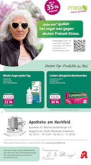 mea - meine apotheke Prospekt der Woche "Unsere Mai-Angebote" Seite 1, 01.05.2026 bis 31.05.2026 für Wiesbaden Aktueller mea - meine apotheke Prospekt "Unsere Mai-Angebote" Seite 1 von 4 Seiten für Wiesbaden