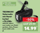 Solarradio mit Handkurbel »TX-238« von TECHNAXX für 14,99 € bei Kaufland im Angebot Solarradio mit Handkurbel »TX-238« von TECHNAXX im aktuellen Kaufland Prospekt