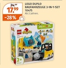 DUPLO Baufahrzeuge 3-in-1-Set im Müller Prospekt DUPLO Baufahrzeuge 3-in-1-Set von LEGO im aktuellen Müller Prospekt für 17,99 €
