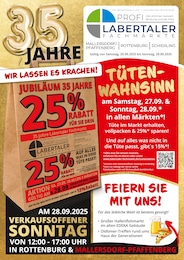 Labertaler Fachmarkt Prospekt für Essenbach mit 4 Seiten Labertaler Fachmarkt Prospekt für Essenbach: "WIR LASSEN ES KRACHEN!", 4 Seiten, 20.09.2025 - 28.09.2025