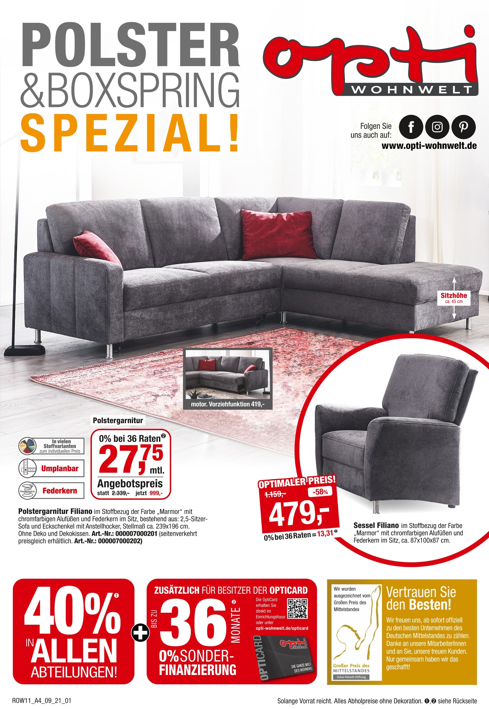 Opti-Wohnwelt Prospekt für Sedlitz mit 28 Seiten Opti-Wohnwelt Prospekt für Sedlitz: "POLSTER & BOXSPRING SPEZIAL!", 28 Seiten, 28.08.2021 - 18.09.2021
