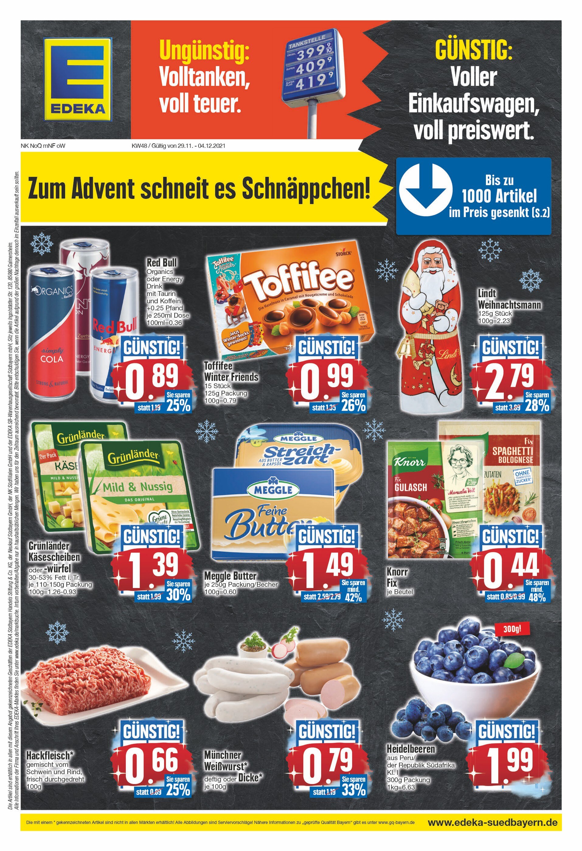 EDEKA Prospekt für Günzburg mit 20 Seiten EDEKA Prospekt für Günzburg: "Zum Advent schneit es Schnäppchen!", 20 Seiten, 29.11.2021 - 04.12.2021