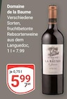 Verschiedene Sorten, fruchtbetonte Rebsortenweine aus dem Languedoc von Domaine de la Baume im aktuellen GLOBUS Prospekt