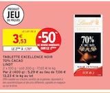 Tablette Excellence Noir 70% Cacao - Lindt - Intermarché à Tourcoing Tablette Excellence Noir 70% Cacao - Lindt en promo chez Intermarché Tourcoing à 1,76 €