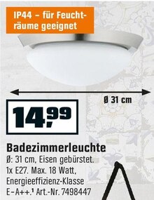 Badezimmerleuchte bei OBI in Wuppertal Badezimmerleuchte im Angebot bei OBI Wuppertal für 14,99 €