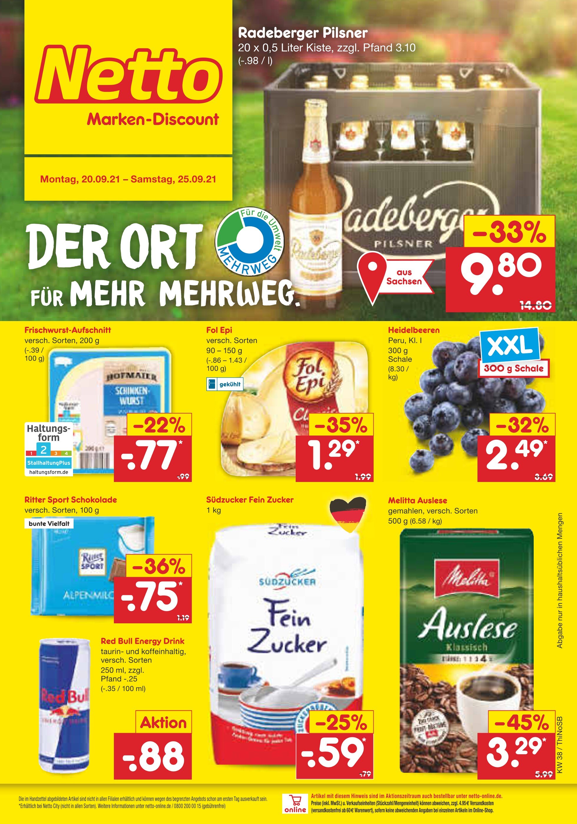 Netto Marken-Discount Prospekt für Drahnsdorf mit 41 Seiten Netto Marken-Discount Prospekt für Drahnsdorf: "DER ORT FÜR MEHR MEHRWEG.", 41 Seiten, 20.09.2021 - 25.09.2021