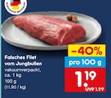 Aktuelle Rindfleisch Angebote bei Netto Marken-Discount in Mönchengladbach Aktuelles Falsches Filet vom Jungbullen Angebot bei Netto Marken-Discount in Mönchengladbach ab 1,19 €