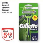 Sensor 3 Sensitive Rasierer Angebote von Gillette bei GLOBUS Hoyerswerda für 5,49 €