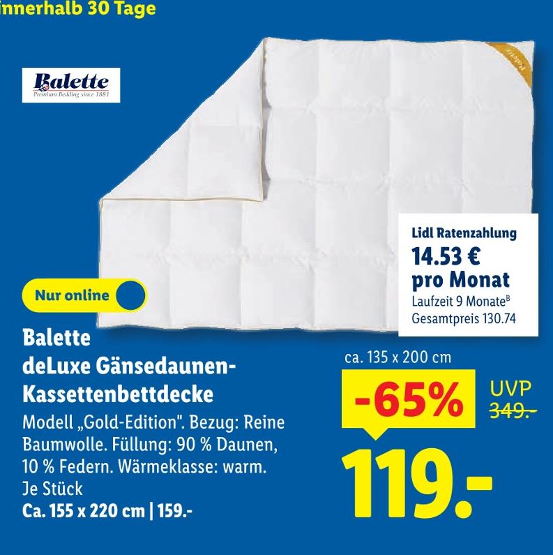 deLuxe Gänsedaunen-Kassettenbettdecke