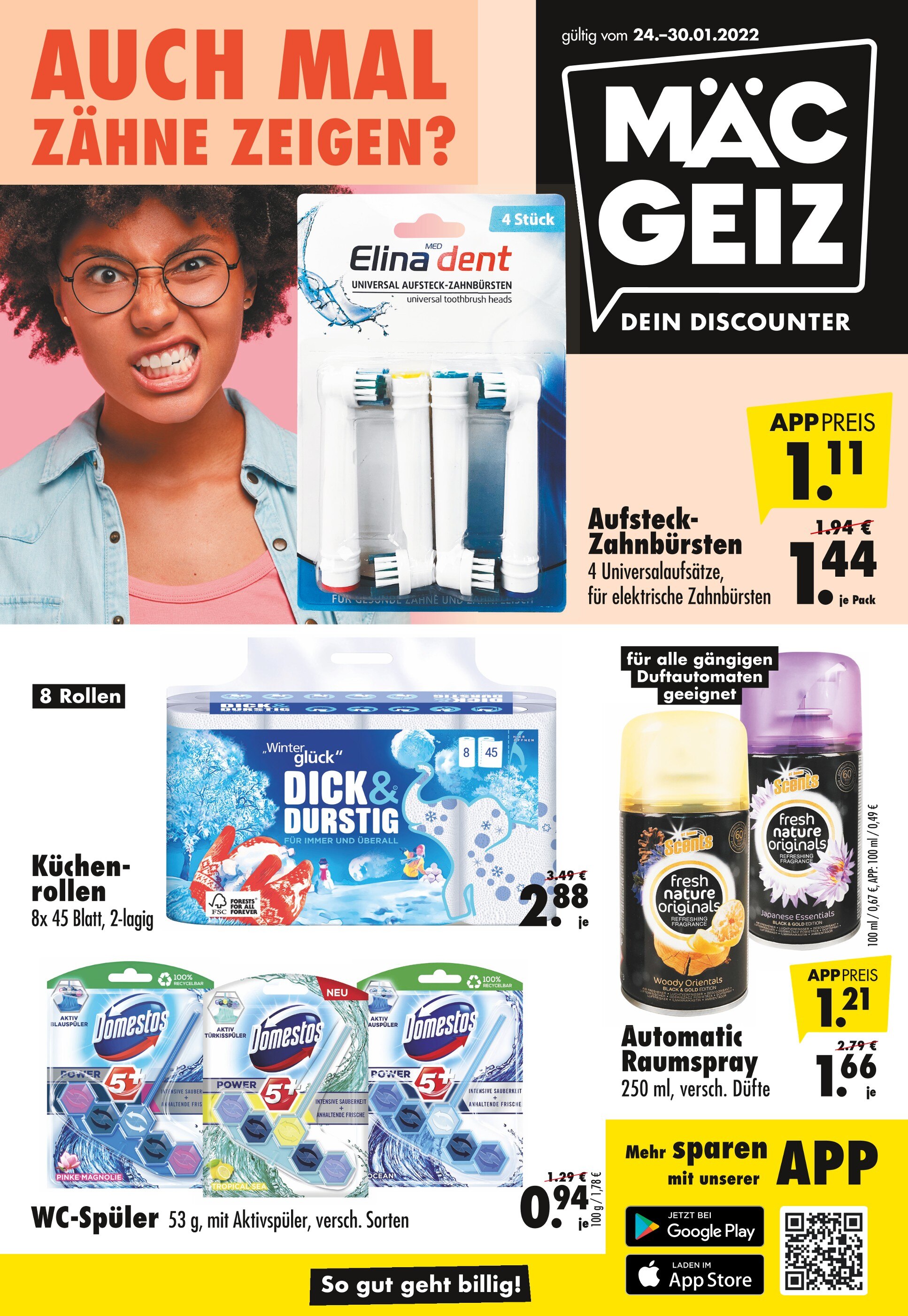Mäc-Geiz Prospekt für Schneckengrün mit 8 Seiten Mäc-Geiz Prospekt für Schneckengrün: "Dein Discounter!", 8 Seiten, 24.01.2022 - 30.01.2022