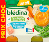 PETITS POTS  PURÉE CAROTTES CHOUX-FLEUR & LEGUMES VERTS RIZ SAUMON BLEDINA - BLEDINA en promo chez Auchan Supermarché Paris à 3,69 €