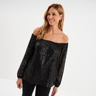 T-shirt sequins et col bardot noir femme à 25,99 € dans le catalogue La Halle