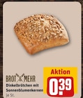 Dinkelbrötchen mit Sonnenblumenkernen von BROT & MEHR im aktuellen REWE Prospekt für 0,39 €