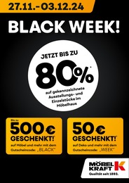 Möbel Kraft Prospekt für Meißen mit 1 Seite Möbel Kraft Prospekt für Meißen: "BLACK WEEK!", 1 Seite, 27.11.2024 - 03.12.2024