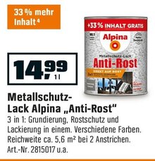 Metallschutz-Lack „Anti-Rost“ bei OBI in Herne Metallschutz-Lack „Anti-Rost“ im Angebot bei OBI Herne für 14,99 €