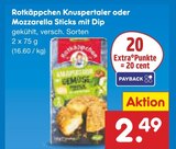 Aktuelle Mozzarella Angebote bei Netto Marken-Discount in Duisburg Aktuelles Knuspertaler oder Mozzarella Sticks mit Dip Angebot bei Netto Marken-Discount in Duisburg ab 2,49 €