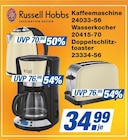 Russell Hobbs Kaffeemaschine oder  Wasserkocher oder Doppelschlitz-Toaster Angebote bei famila Nordost Falkensee für 34,99 €