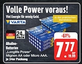 Alkaline-Batterien "Longlife Power" Mignon AA oder Micro AAA. Angebote von VARTA bei E center Dresden für 7,77 €