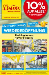 Netto Marken-Discount Prospekt für Recklinghausen: "Wiedereröffnung - 10% auf alles", 6 Seiten, 16.04.2024 - 20.04.2024