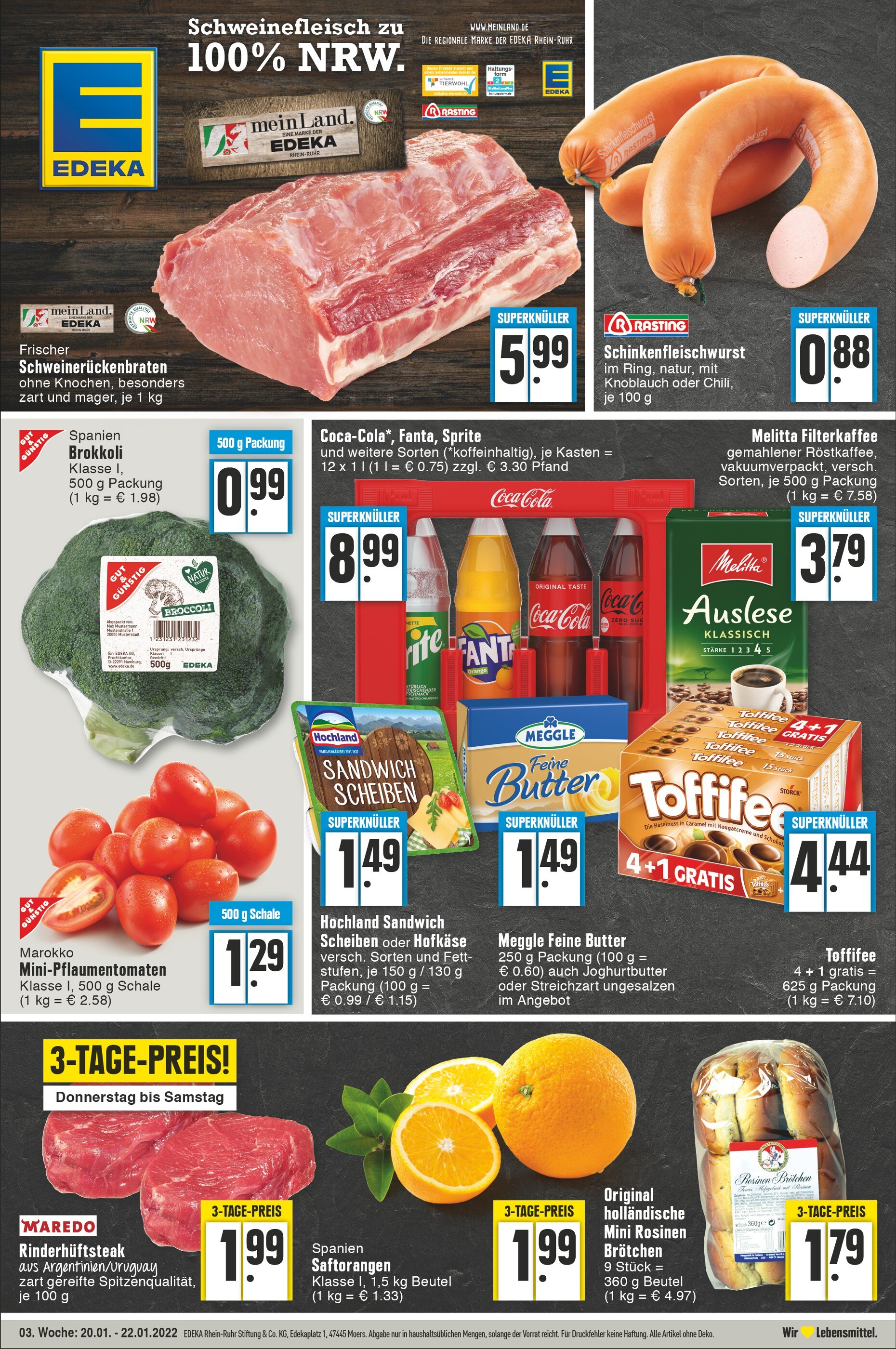 EDEKA Prospekt für Neuenkirchen mit 1 Seite EDEKA Prospekt für Neuenkirchen: "Unser Herzstück", 1 Seite, 20.01.2022 - 22.01.2022