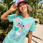 Promo T-shirt col rond manches courtes Stitch vert turquoise femme à 12,99 € dans le catalogue La Halle à Pantin