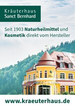 Kräuterhaus Sanct Bernhard KG Prospekt für Asendorf mit 1 Seite Kräuterhaus Sanct Bernhard KG Prospekt für Asendorf: "Seit 1903 Naturheilmittel und Kosmetik direkt vom Hersteller", 1 Seite, 15.07.2021 - 14.10.2021