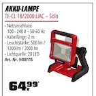 AKKU-LAMPE TE-CL 18/2000 LiAC – Solo für 64,99 € bei OBI im Angebot AKKU-LAMPE TE-CL 18/2000 LiAC – Solo im aktuellen OBI Prospekt