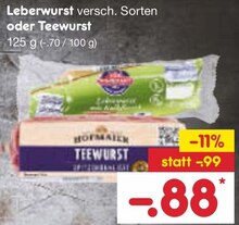Leberwurst oder Teewurst bei Netto Marken-Discount in Monheim Leberwurst oder Teewurst im Angebot bei Netto Marken-Discount Monheim für 0,88 €